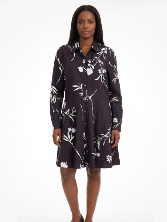 a new day Dresses & Skirts - a new day Dark Plum Floral Button-Front Long-Sleeve Dress